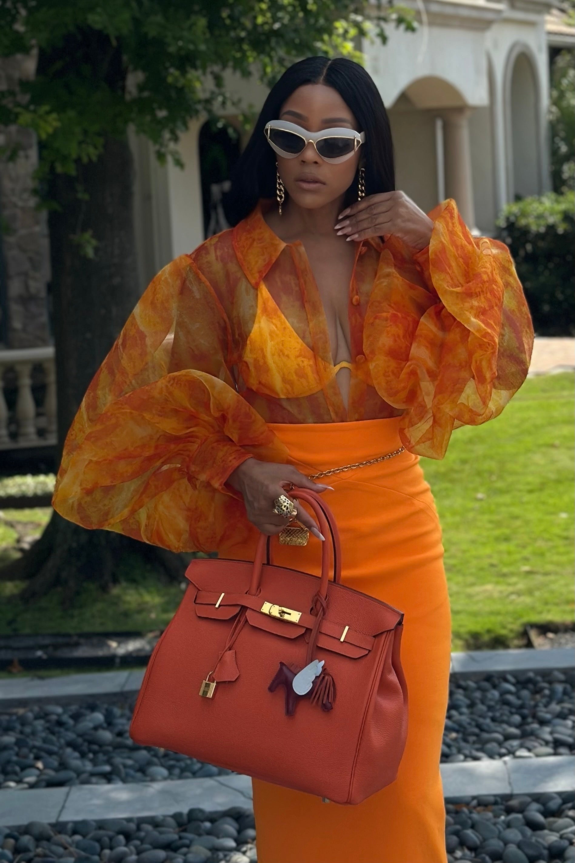 Orange bloom Pencil Skirt