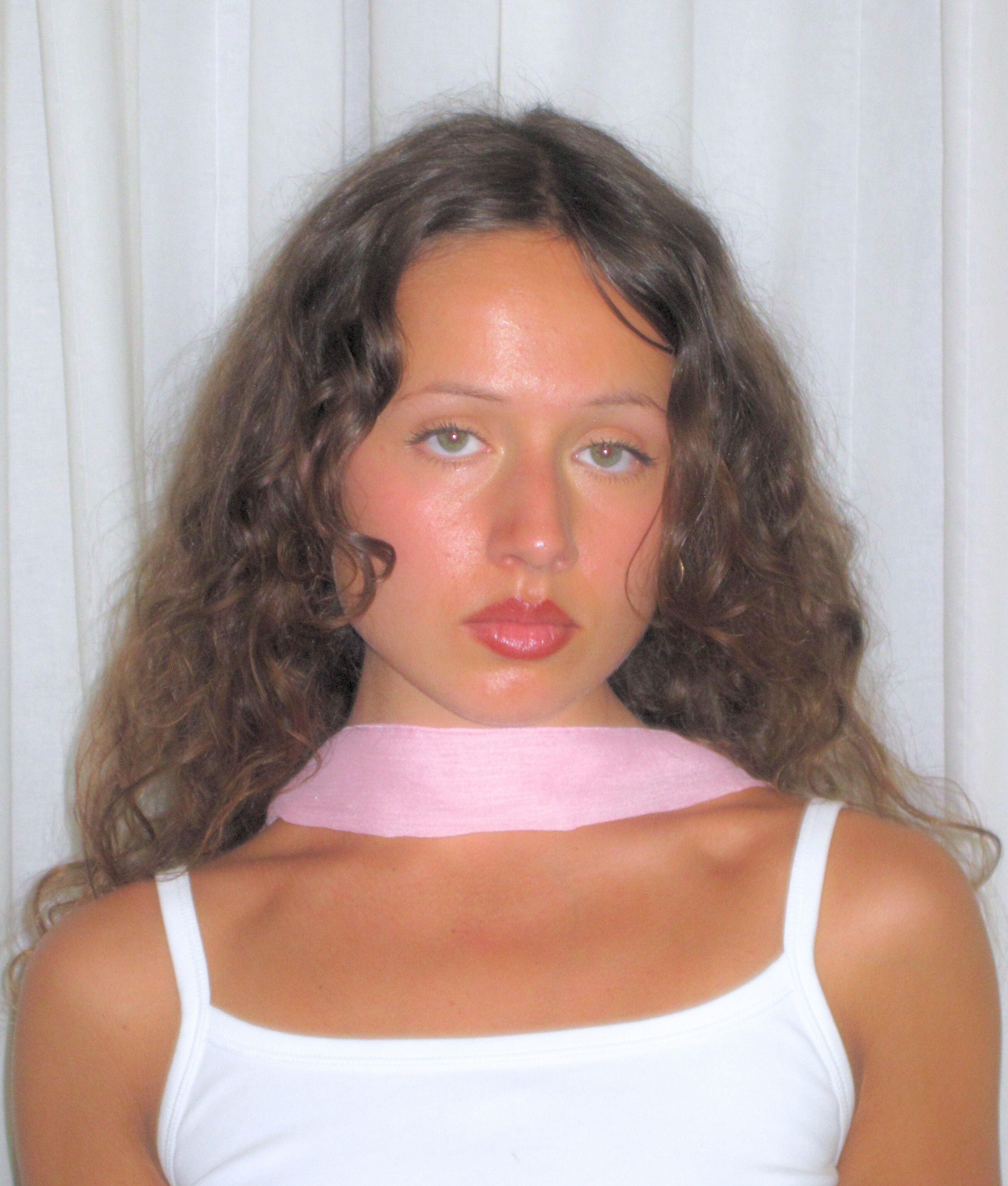 Tallulah skinny scarf in pink crinkle chiffon