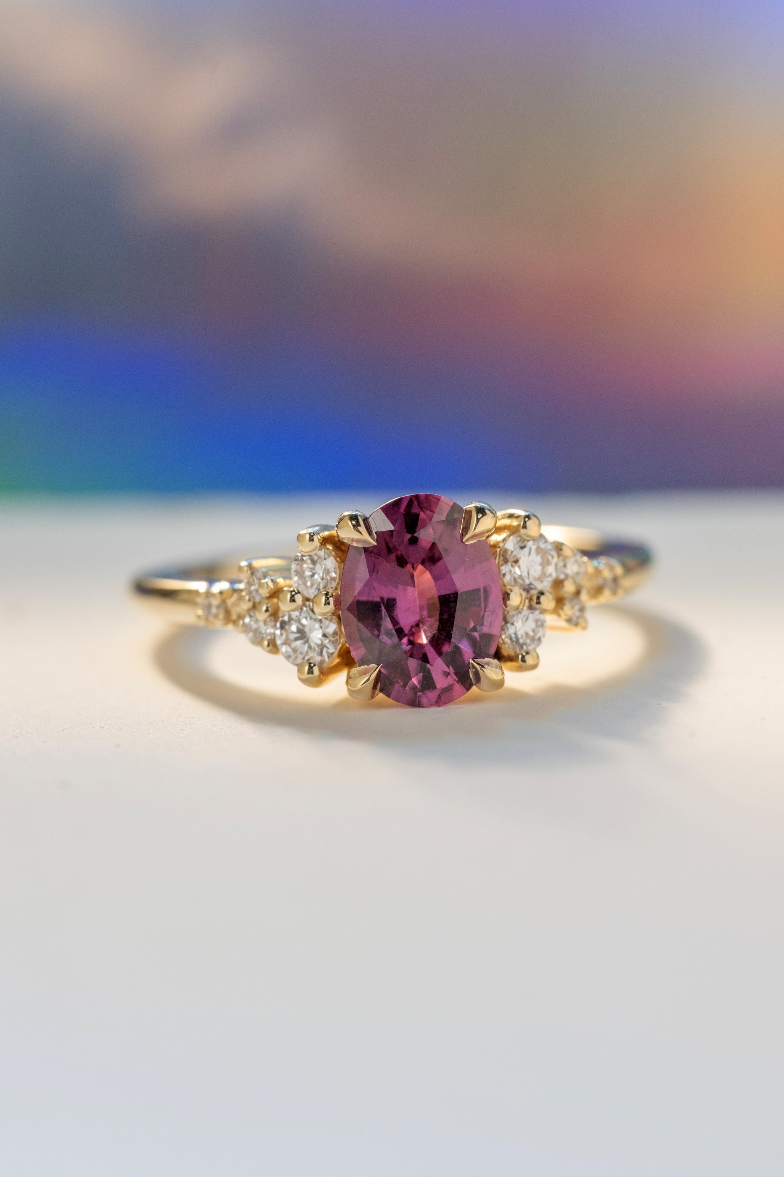 1.29ct Cielo Oval Raspberry Sapphire & Diamond Engagement Ring