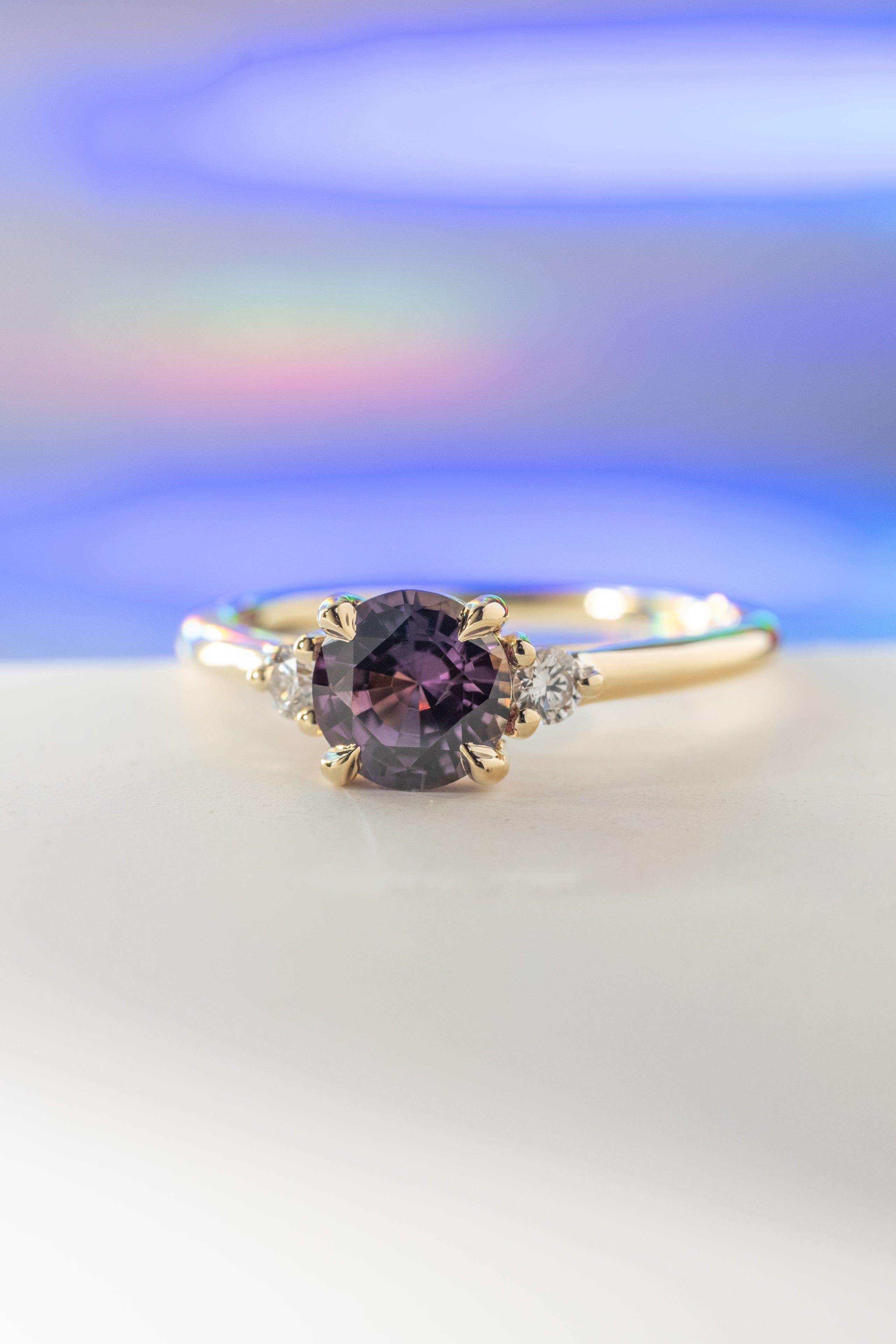 1.16ct Zara Round Plum Sapphire & Diamond Engagement Ring