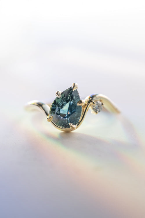 1.59ct Venus Pear Teal Sapphire & Diamond Engagement Ring