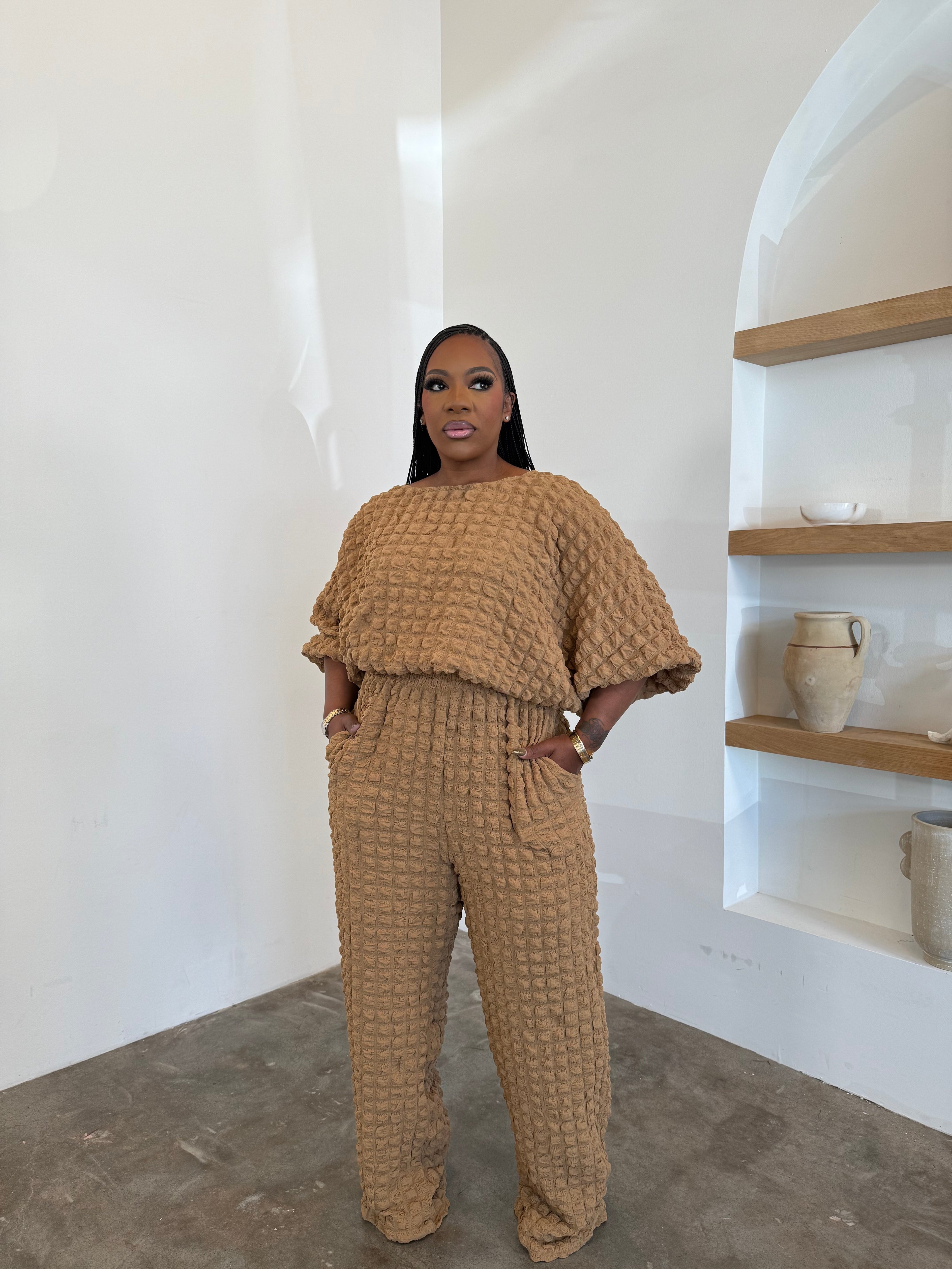 Bubbly Hot Mama Pants Set (Tan)