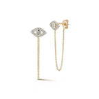 14kt Diamond Evil Eye Studs with Chain Drop