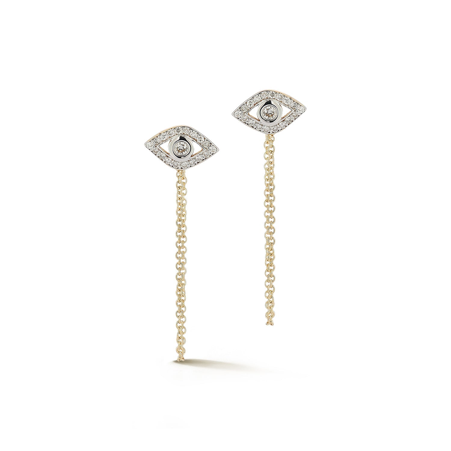 14kt Diamond Evil Eye Studs with Chain Drop