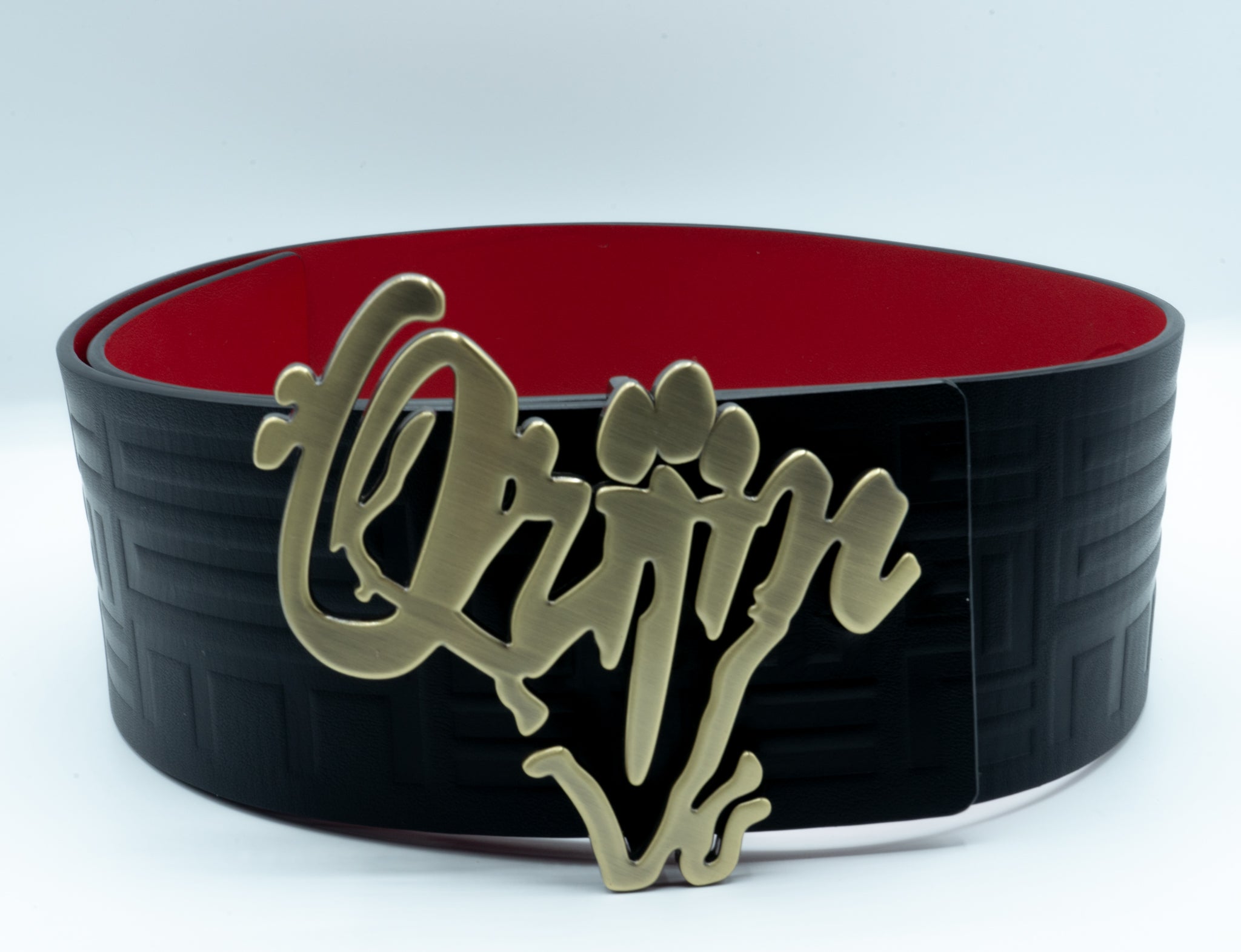 Orijin Logo Reversible Wide Leather Belt (Black/Red)
