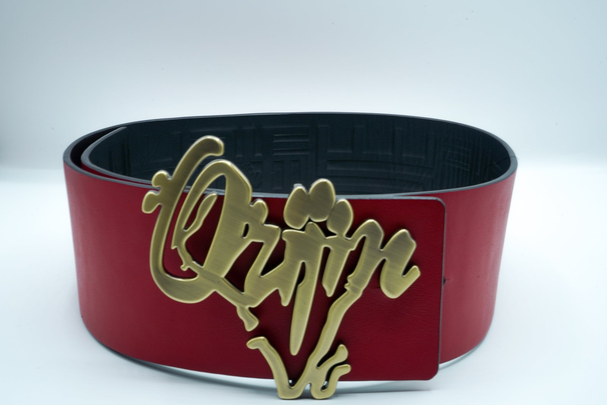 Orijin Logo Reversible Wide Leather Belt (Black/Red)