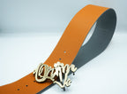 Orijin Logo Reversible Wide Leather Belt (Brown/Grey)