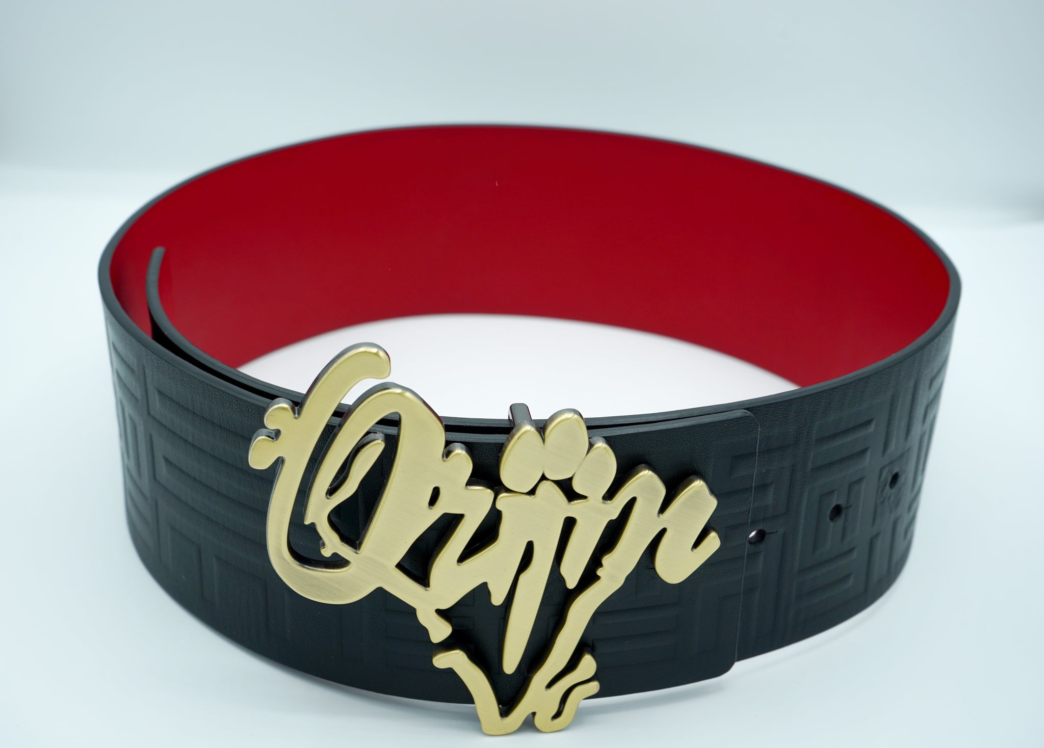 Orijin Logo Reversible Wide Leather Belt (Black/Red)