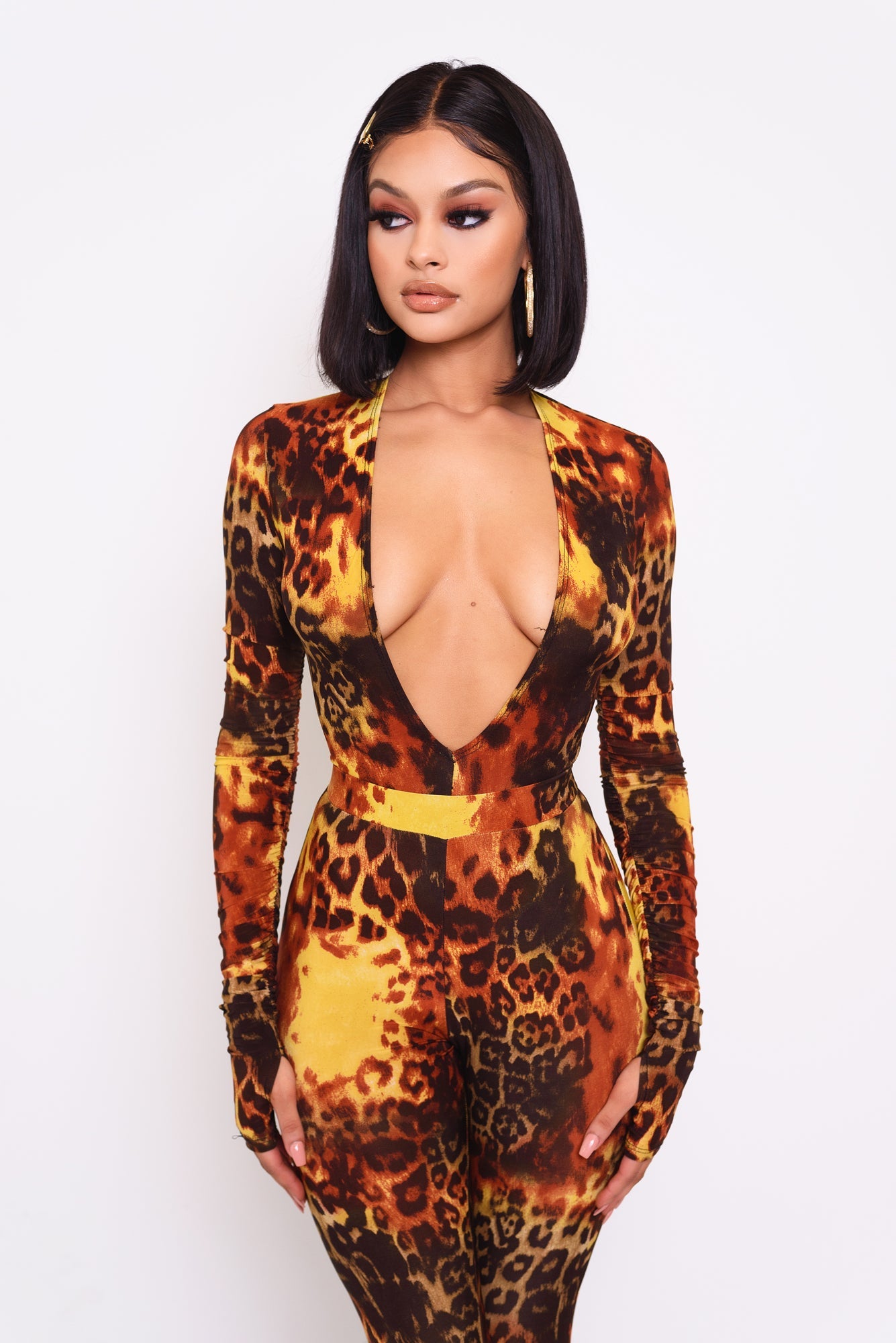 Phoenix Leopard Deep V Bodysuit