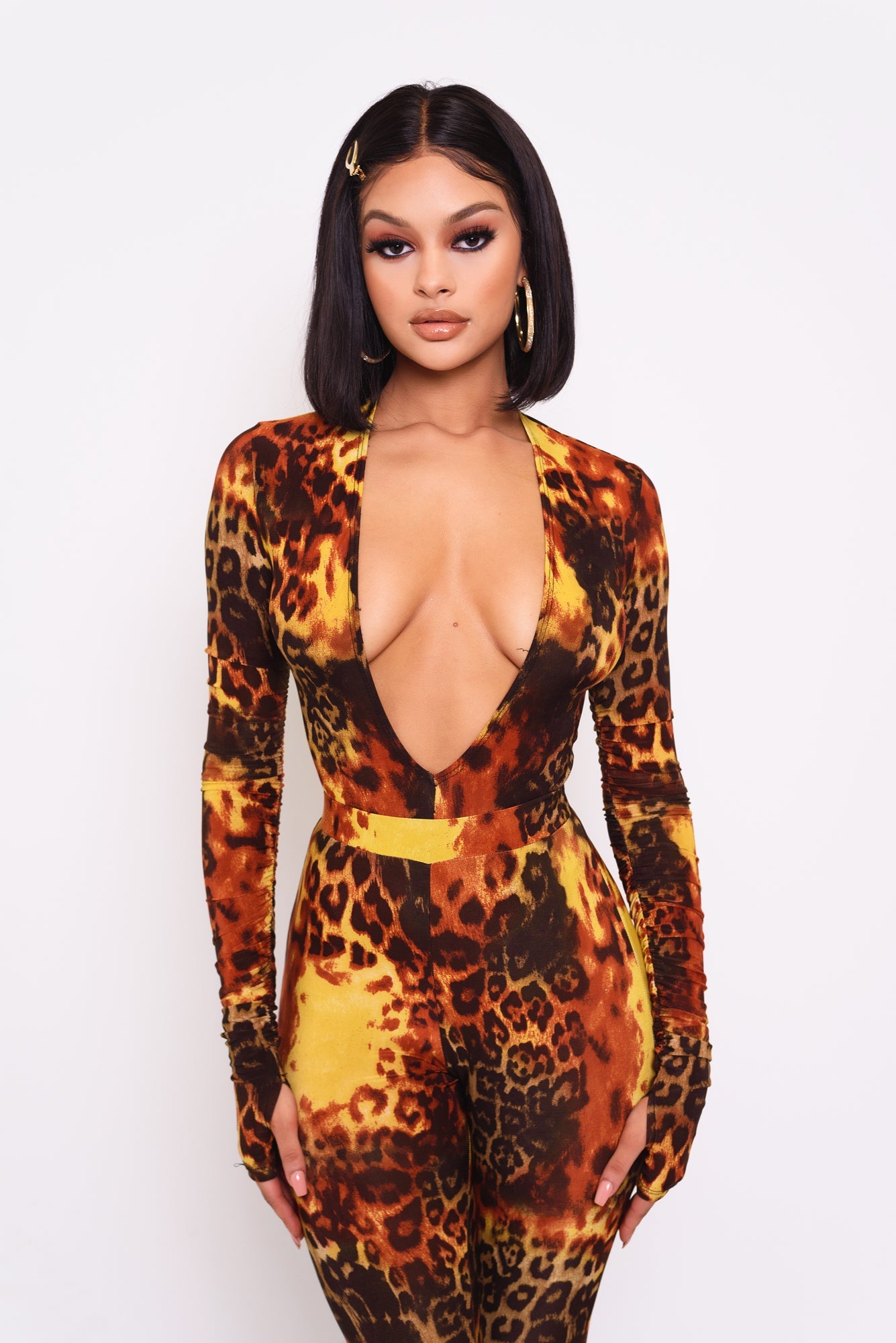 Phoenix Leopard Deep V Bodysuit