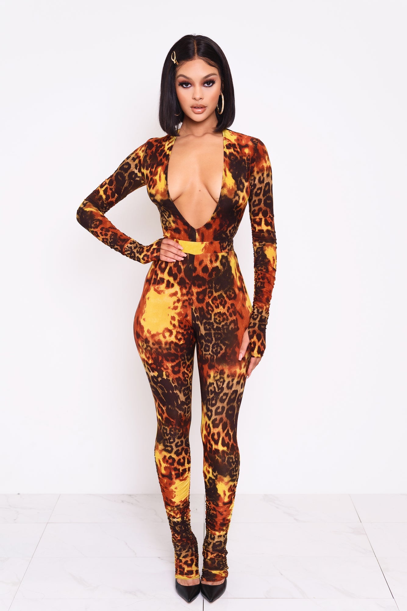 Phoenix Leopard Deep V Bodysuit