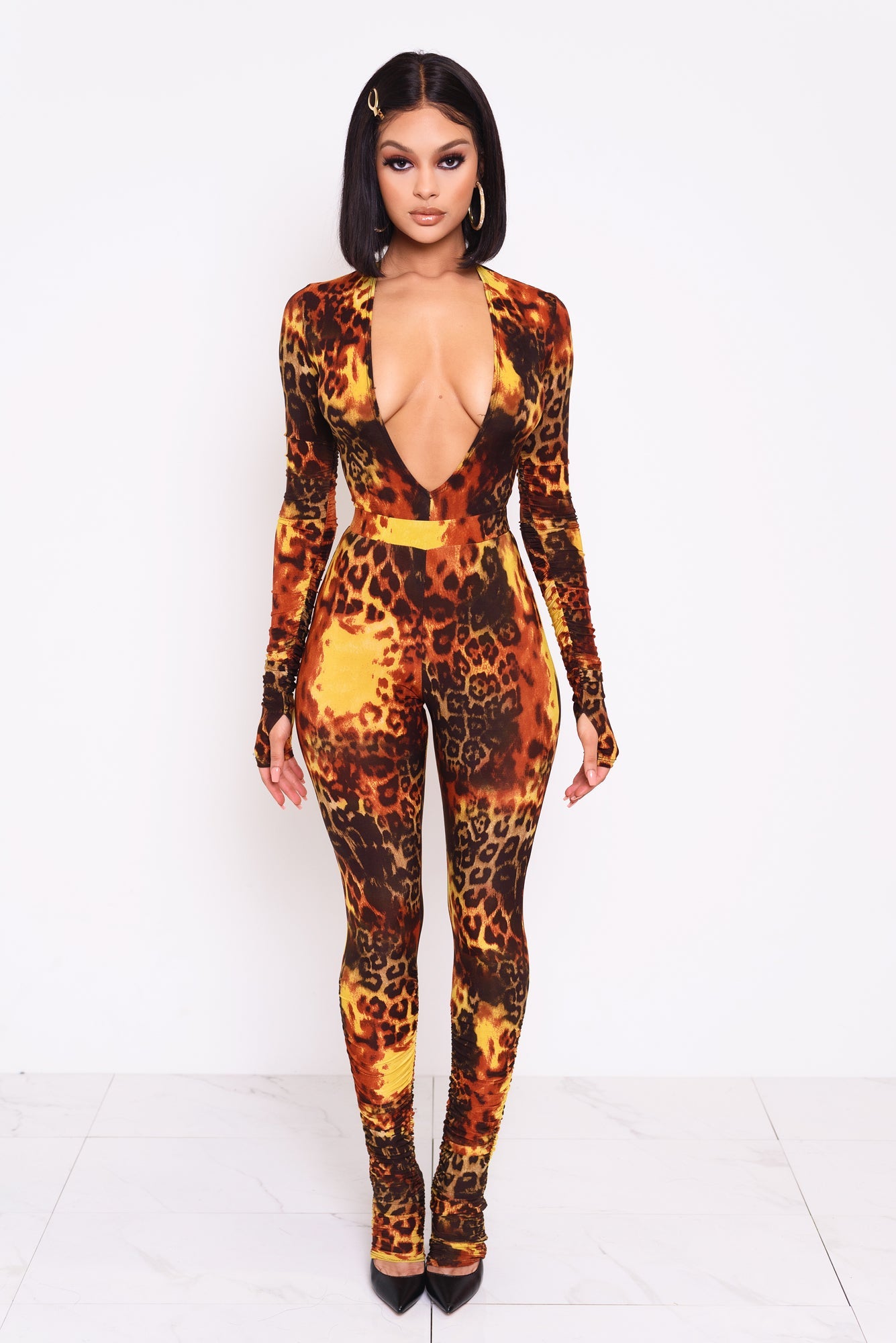 Phoenix Leopard Deep V Bodysuit