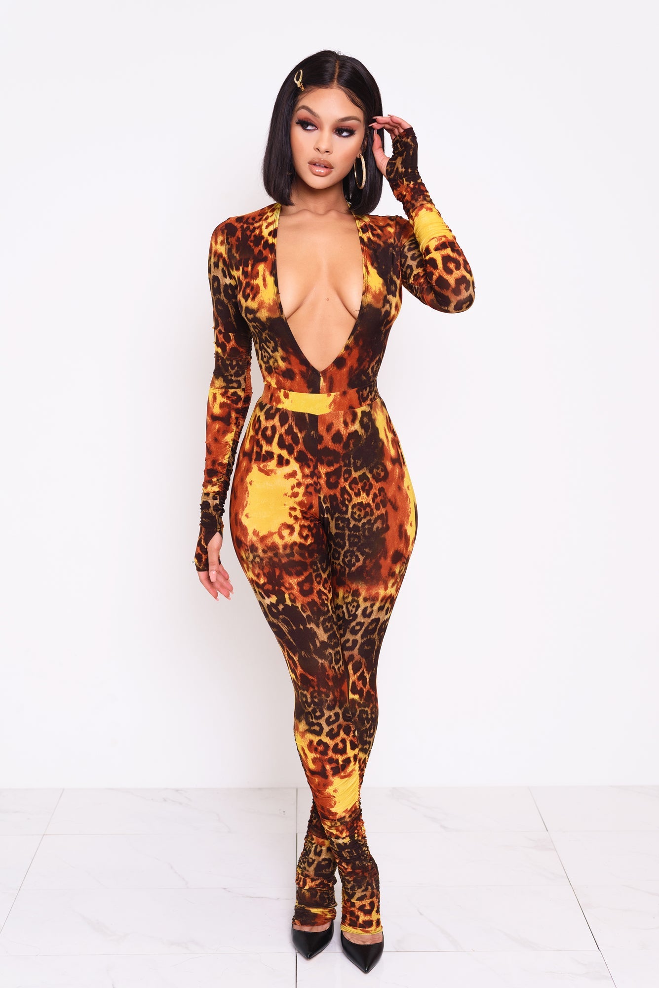 Phoenix Leopard Deep V Bodysuit