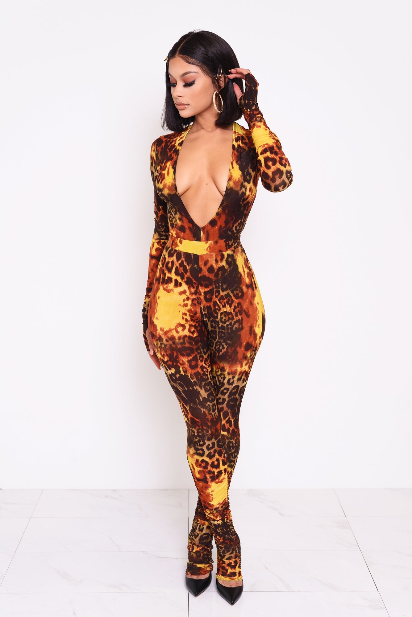 Phoenix Leopard Deep V Bodysuit