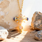 Dynasty VII Cross Pendant with Quartz and Lapis Necklace