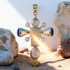 Dynasty VII Cross Pendant with Quartz and Lapis Necklace