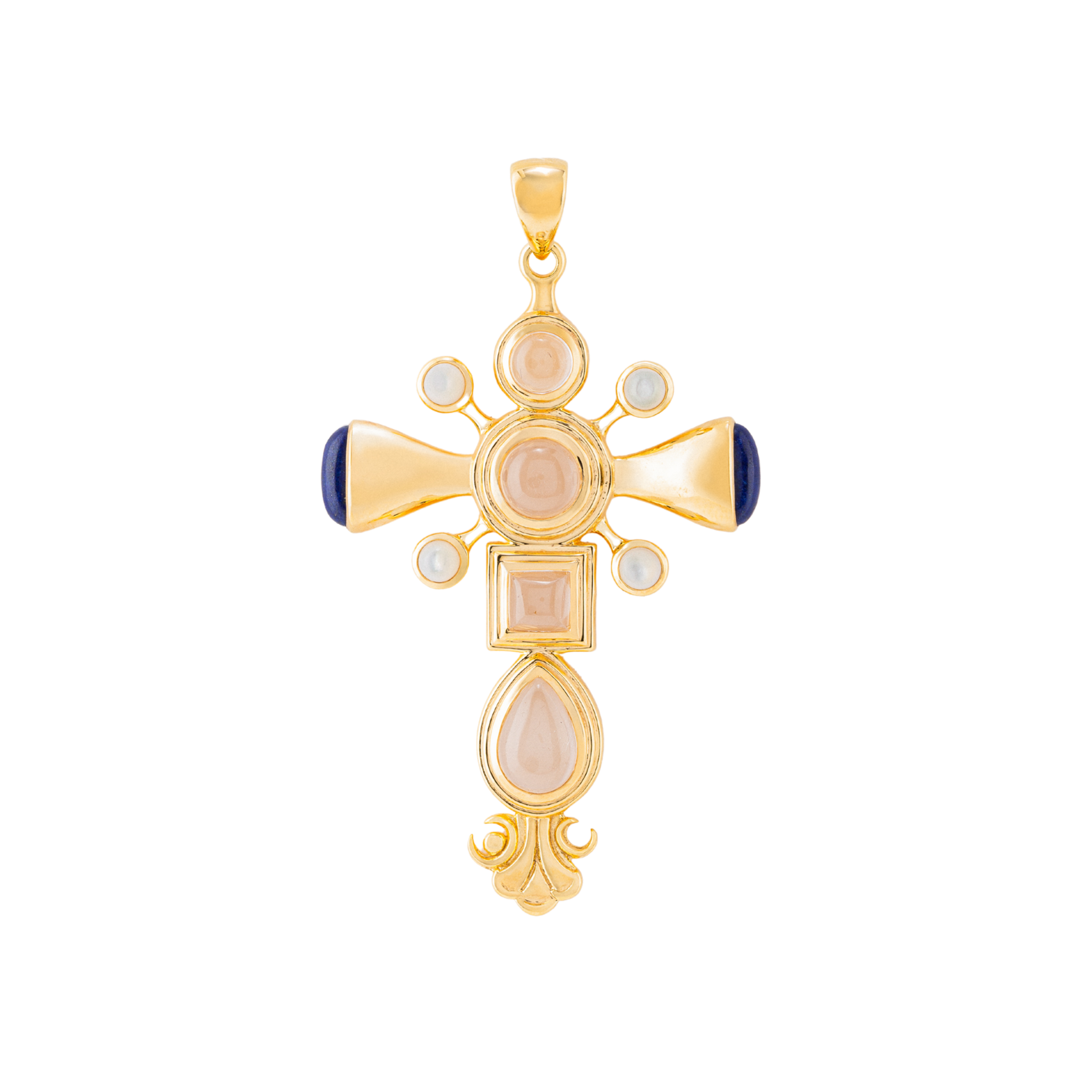 Dynasty VII Cross Pendant with Quartz and Lapis Necklace