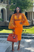 Orange bloom Pencil Skirt