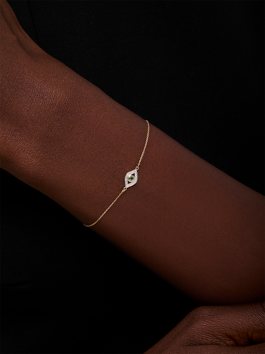 14kt Emerald Evil Eye Chain Bracelet
