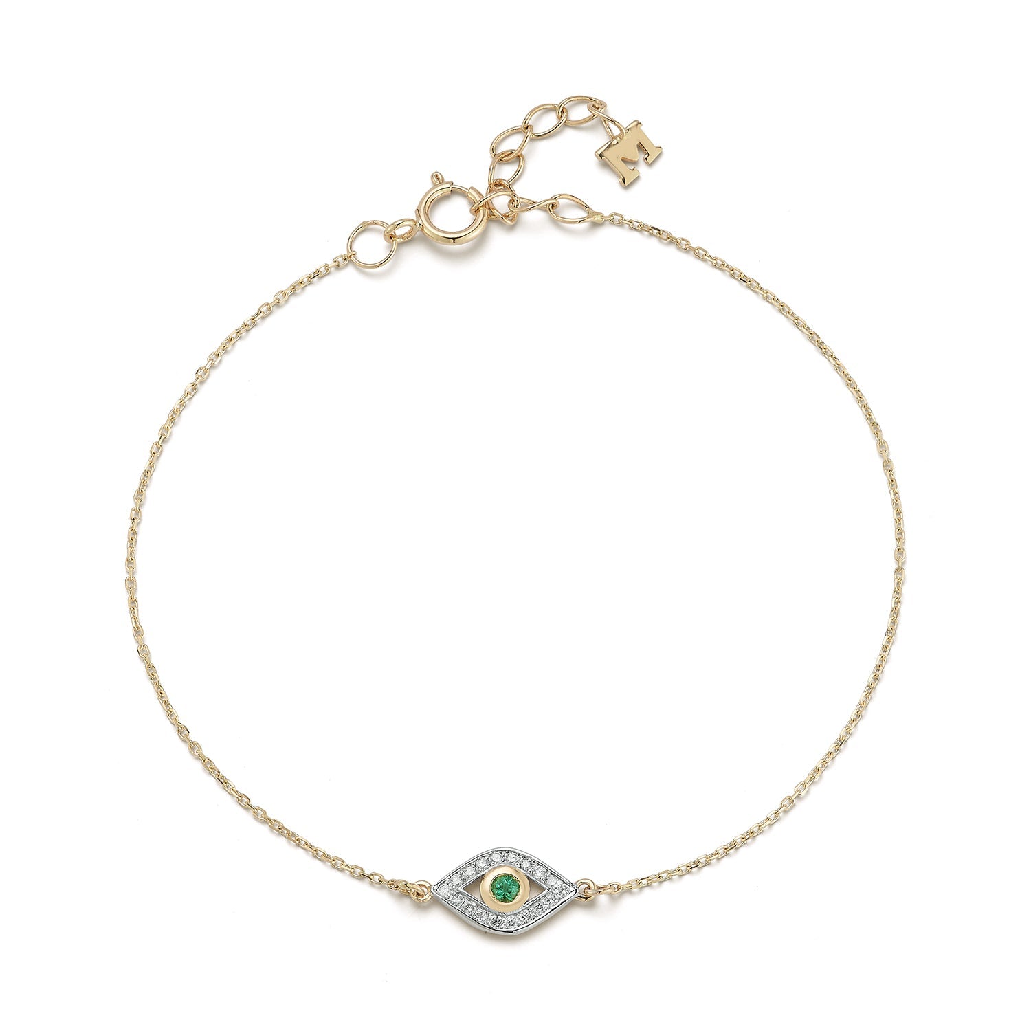 14kt Emerald Evil Eye Chain Bracelet