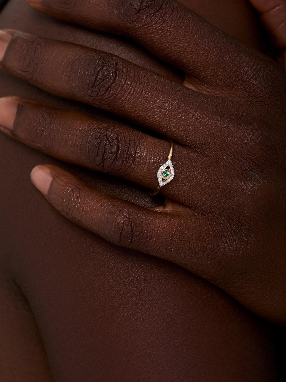 14kt Emerald Evil Eye Ring