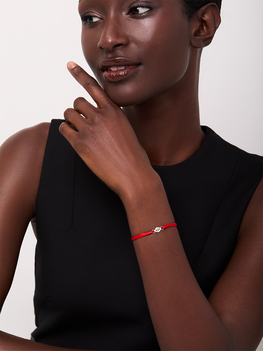14kt Emerald Evil Eye on Red Nylon Bracelet