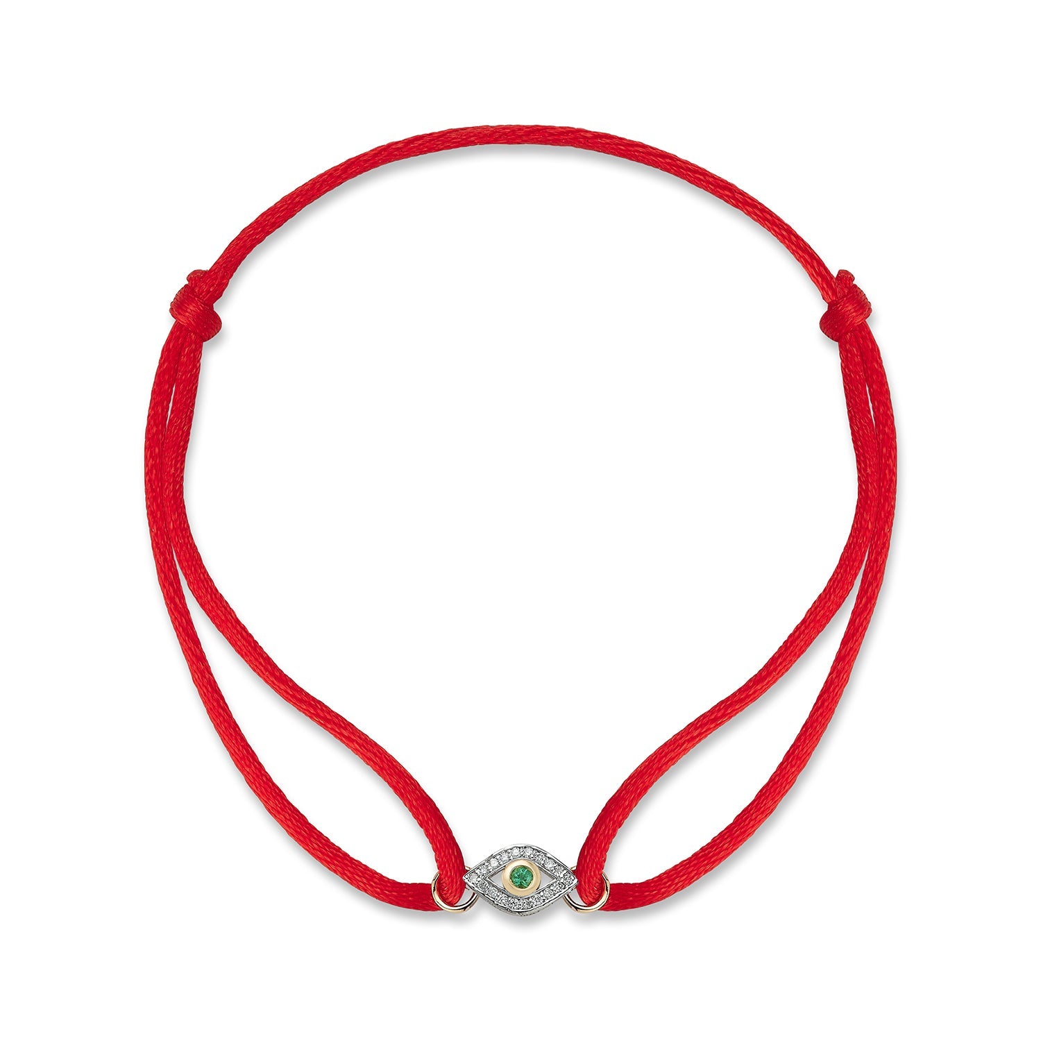 14kt Emerald Evil Eye on Red Nylon Bracelet