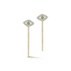14kt Emerald Evil Eye Studs with Chain Drop