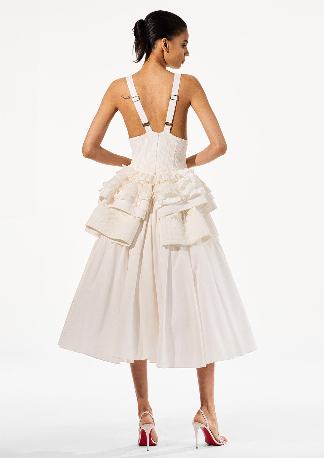 *PRE-ORDER* EMBROIDERED TIERED RUFFLE PEPLUM DRESS