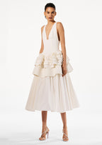 *PRE-ORDER* EMBROIDERED TIERED RUFFLE PEPLUM DRESS