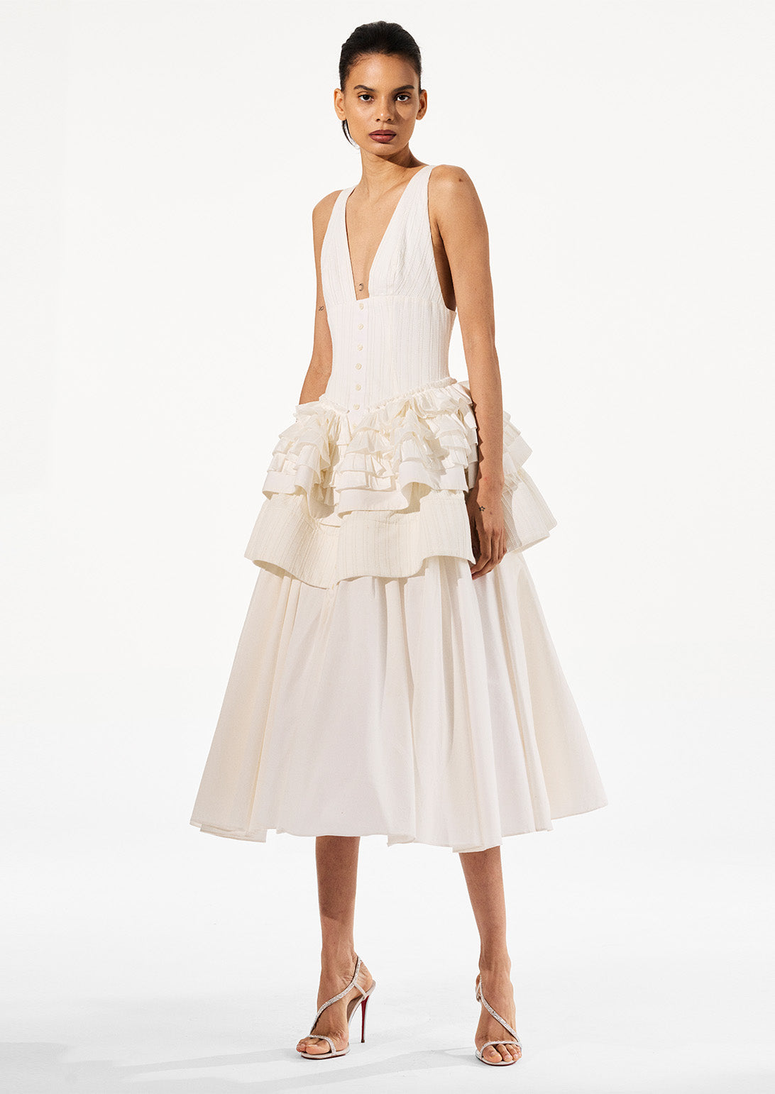 *PRE-ORDER* EMBROIDERED TIERED RUFFLE PEPLUM DRESS