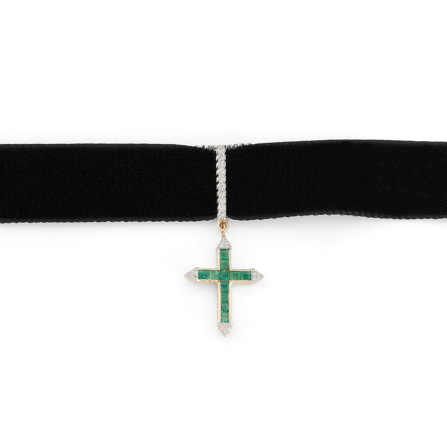 14kt Emerald and Diamond Cross Velvet Choker