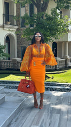 Orange bloom Pencil Skirt