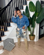 Distressed Flower & Dirt Bermuda Shorts