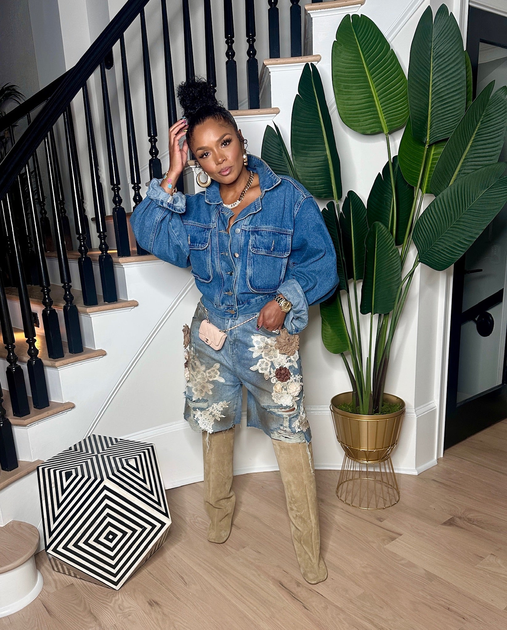 Distressed Flower & Dirt Bermuda Shorts