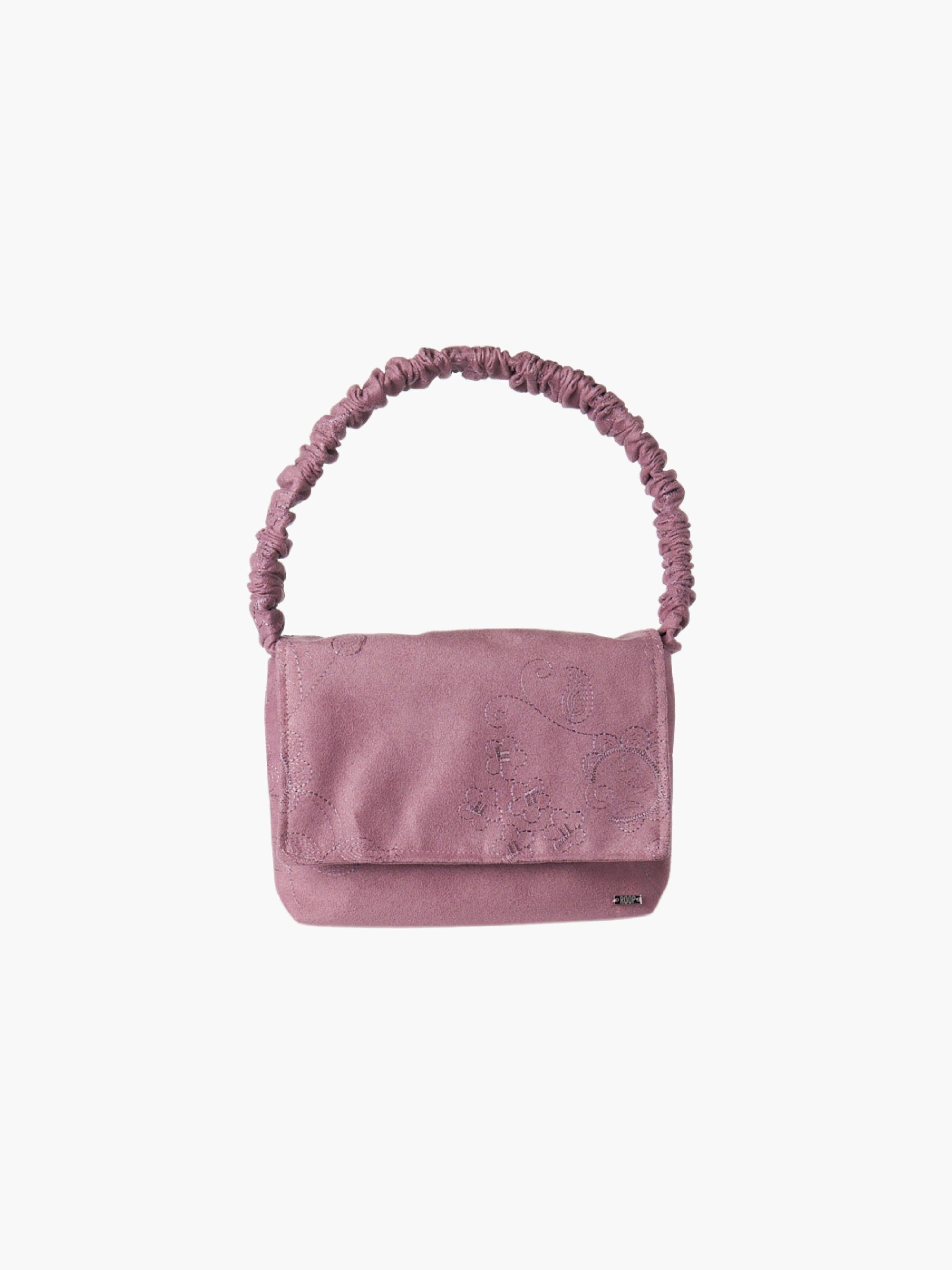 Francis shoulder bag in embroidered lilac faux suede