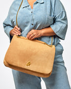 LARGE SUEDE FLAP BAG - TAN