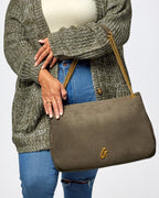 LARGE SUEDE FLAP BAG - OLIVE GREEN
