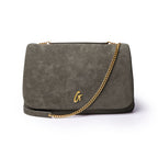 LARGE SUEDE FLAP BAG - OLIVE GREEN