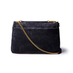 LARGE SUEDE FLAP BAG - BLACK