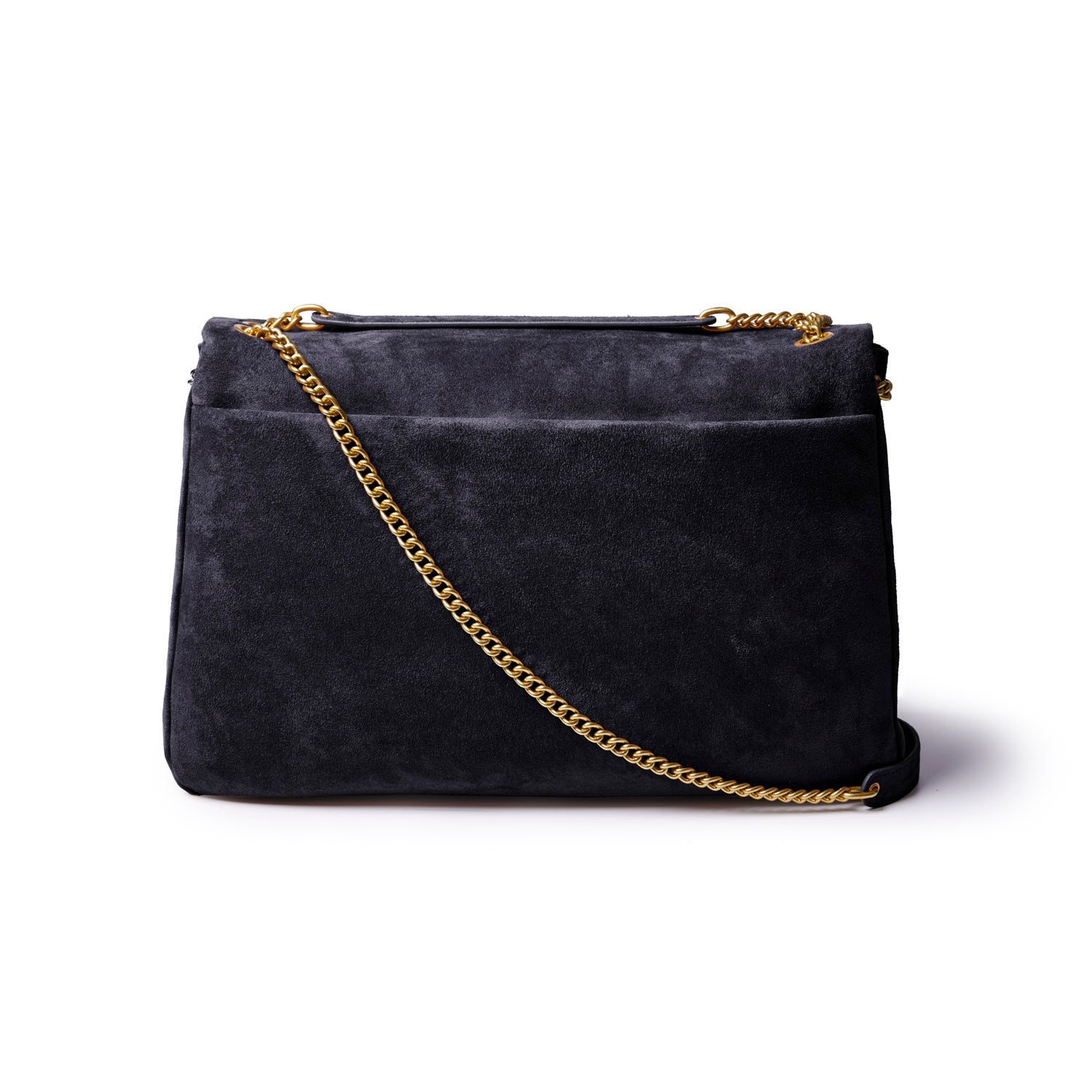 LARGE SUEDE FLAP BAG - BLACK