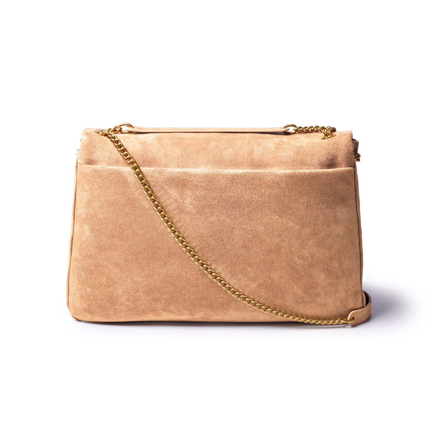 LARGE SUEDE FLAP BAG - TAN