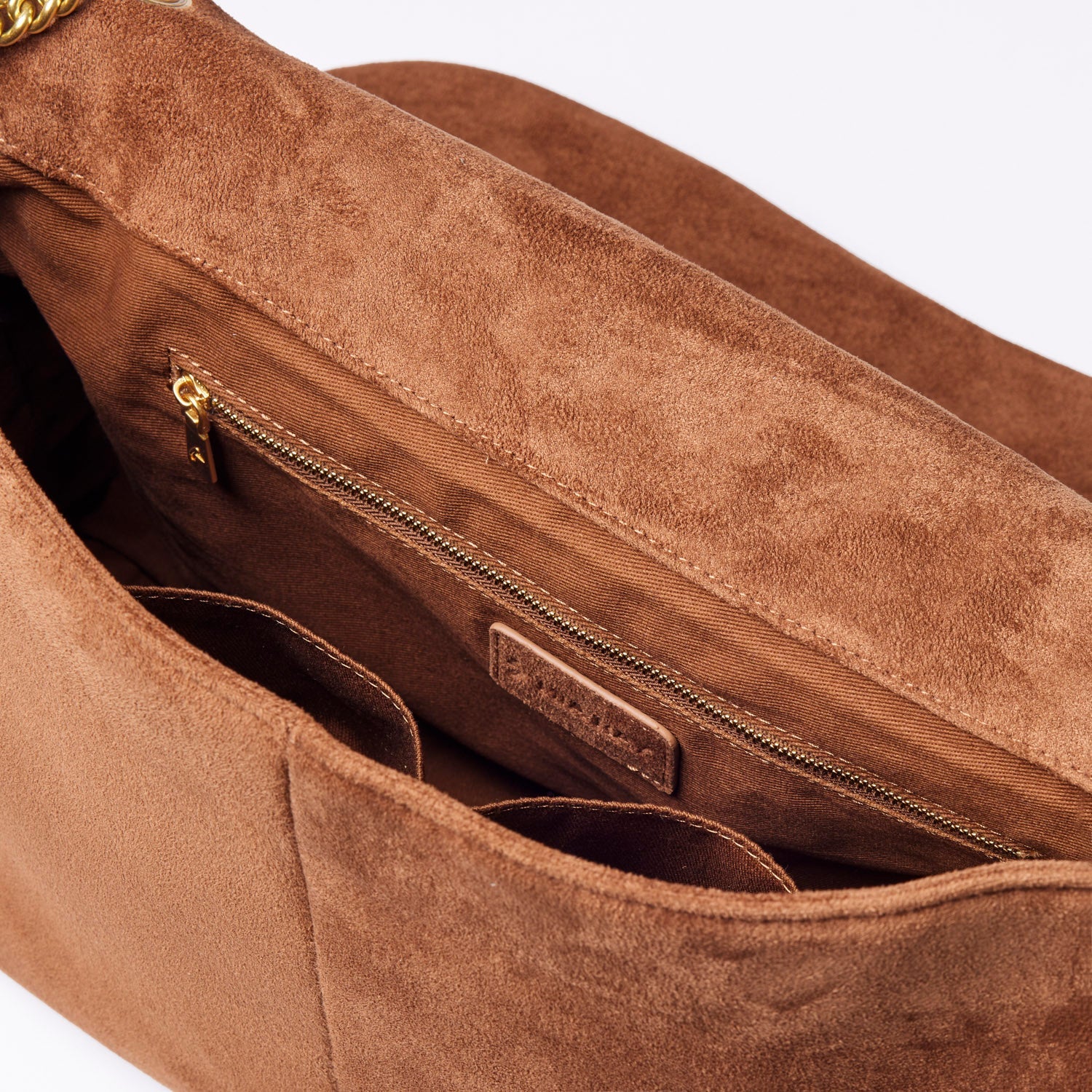 LARGE SUEDE FLAP BAG - BROWN