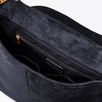 LARGE SUEDE FLAP BAG - BLACK