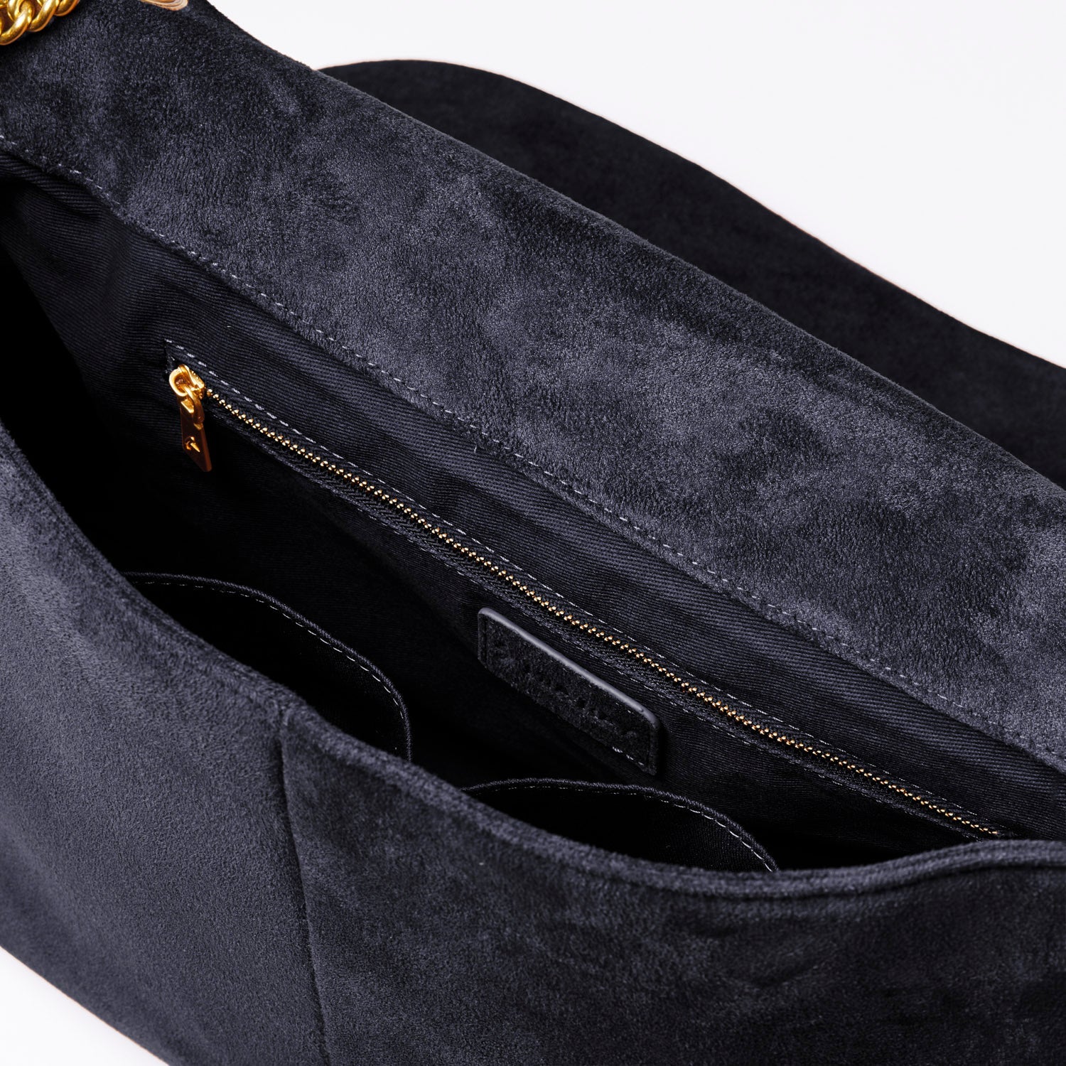 LARGE SUEDE FLAP BAG - BLACK