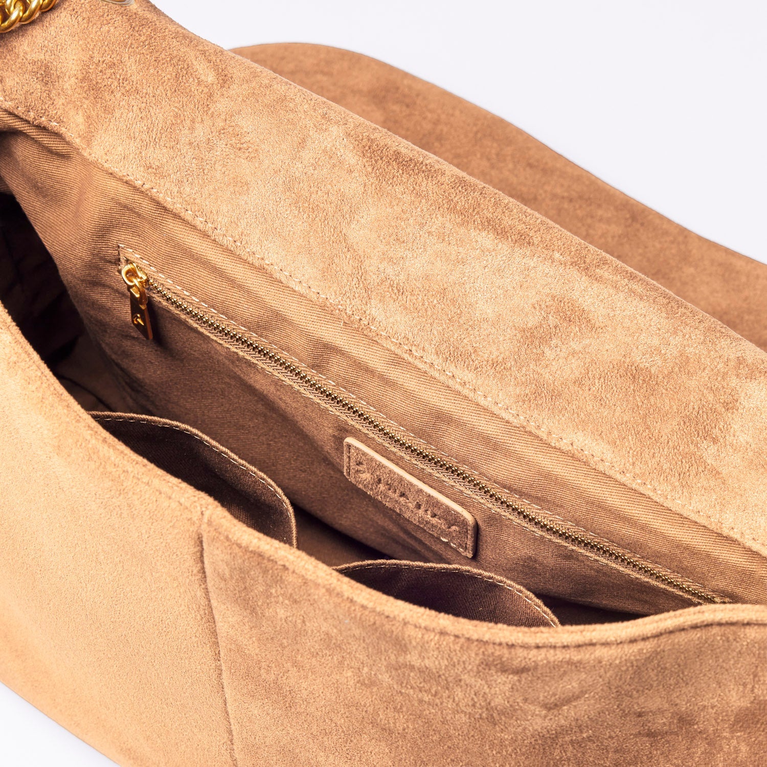 LARGE SUEDE FLAP BAG - TAN
