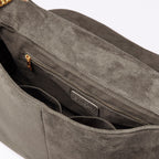LARGE SUEDE FLAP BAG - OLIVE GREEN