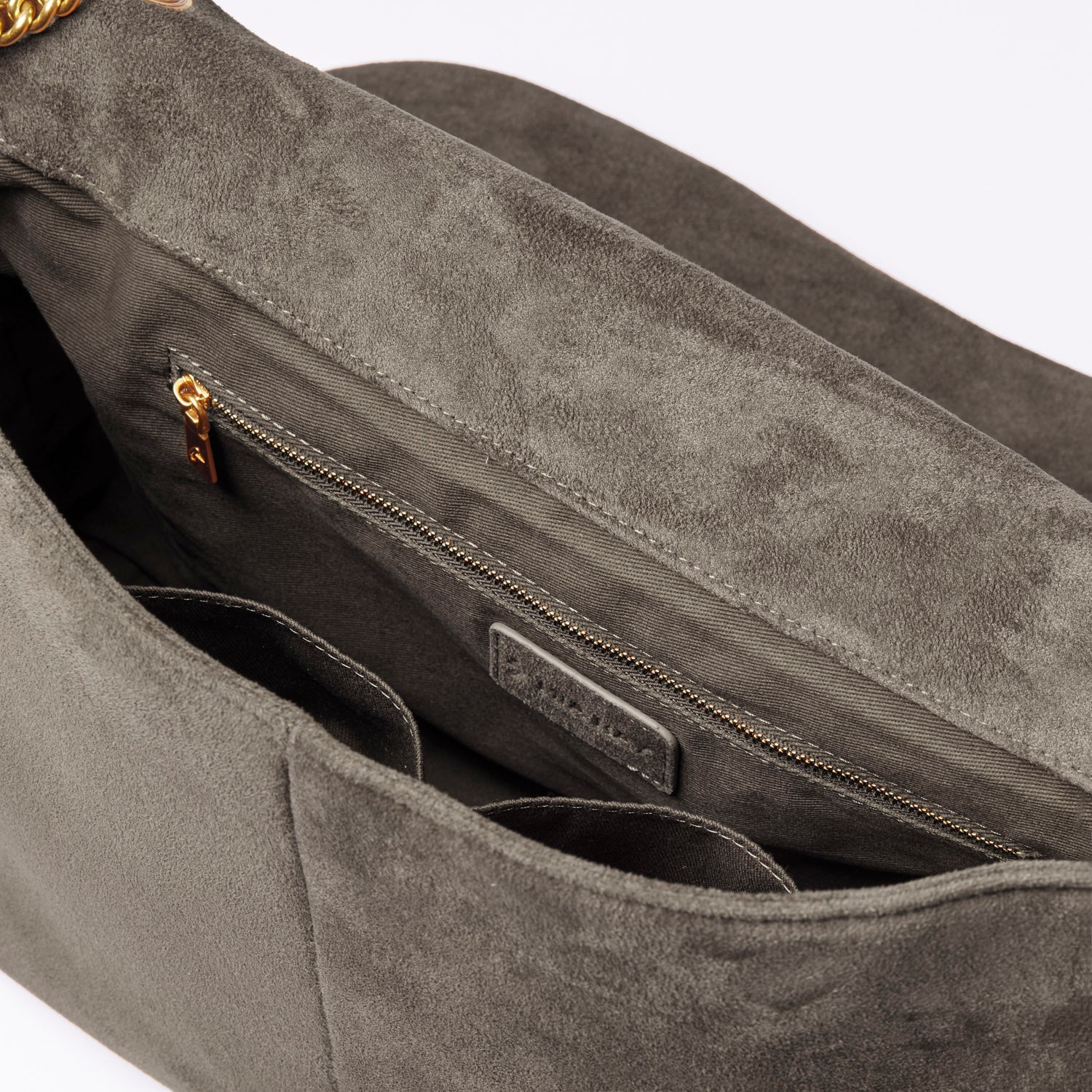 LARGE SUEDE FLAP BAG - OLIVE GREEN