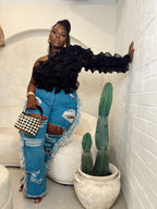 Full Bloom | Black Mesh Ruffle Top