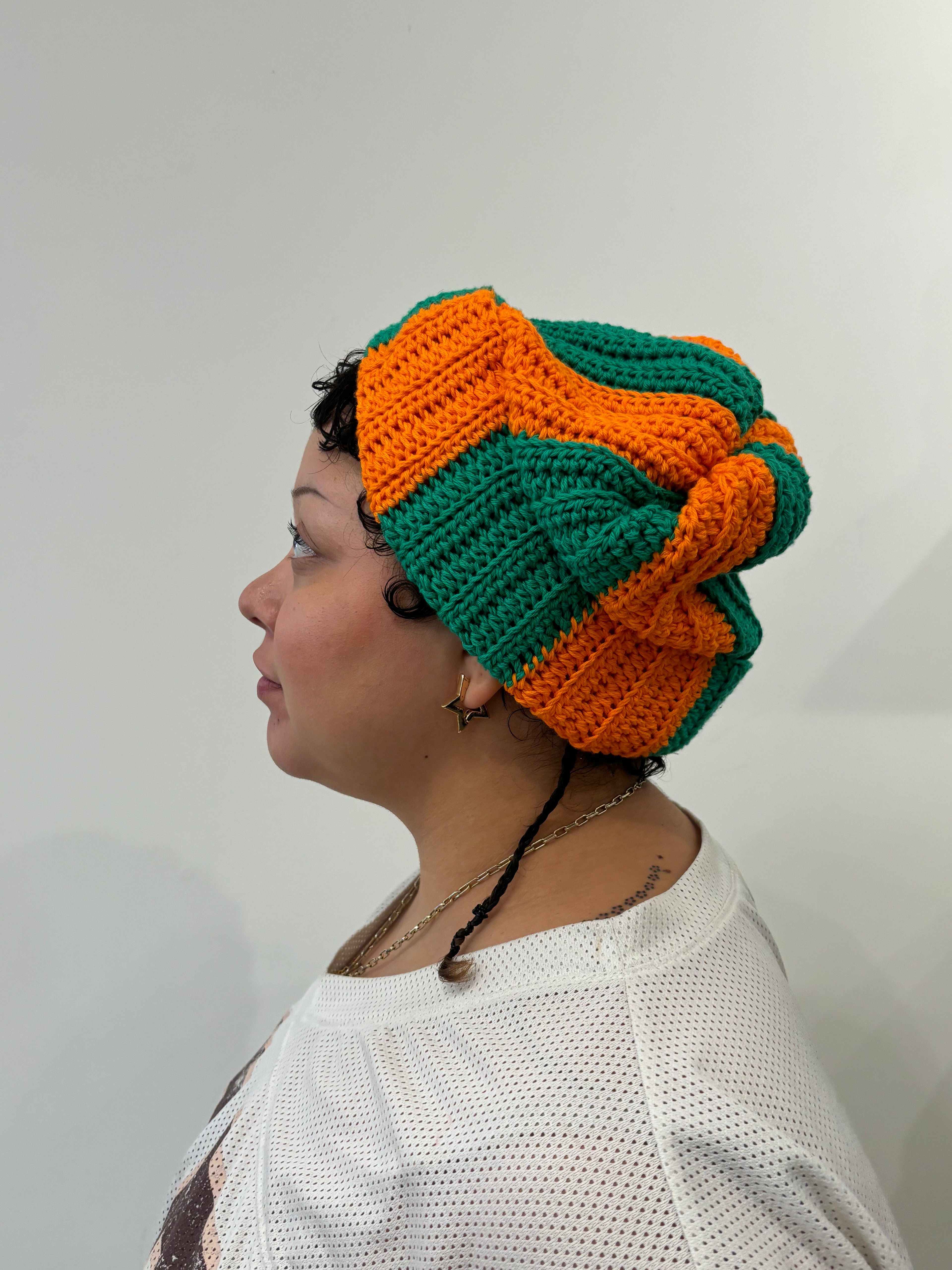 Persimmon and Malachite Crochet Beanie